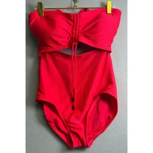 Time and Tru Pink Ribbed Cutout One Piece Swimsuit Medium 8-10 NWT thumbnail 3