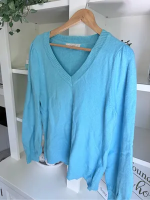 Loft Light Blue V-Neck Knit Sweater thumbnail 2