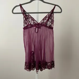 Fredericks of Hollywood S‎ Purple Babydoll Dark Romantic Lace Sheer Lingerie thumbnail 6