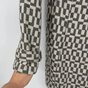 Tulle Geometric Tapestry Coat M Gray Ivory Double Breasted Mod Y2K Retro thumbnail 3