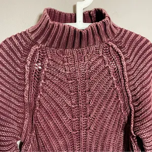 Free People Sweetheart Sweater Mock Neck Chunky Knit Balloon Sleeve Cotton thumbnail 4