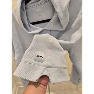 DKNY Waffle Knit Hoodie XXL Womens Light Blue Thermal Pullover Lounge Sweatshirt thumbnail 4