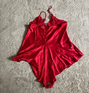 NWOT Victoria’s Secret satin red spaghetti strap lace trim cut out teddy romper thumbnail 7
