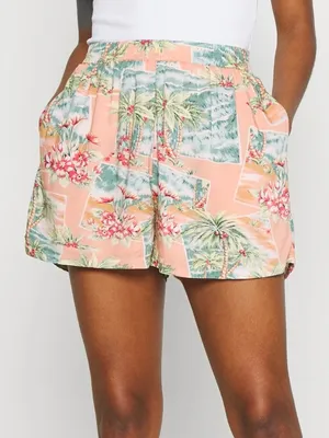 American Eagle Small Peach Coral Tropical Lined Shorts with Pockets thumbnail 1