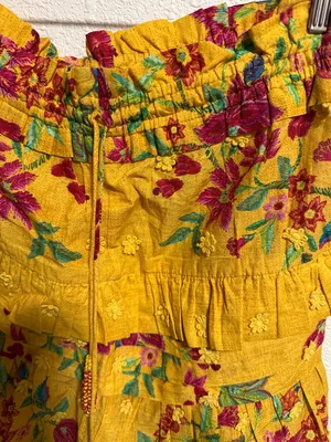 FARM Rio Yellow Floral Tiered Mini Dream‎ Skirt Small Boho Ruffle Eyelet Small thumbnail 5