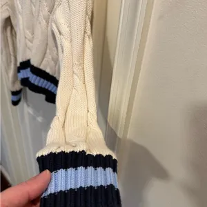 aerie Cream Cable-Knit V-Neck Sweater with Blue and Black Trim thumbnail 5