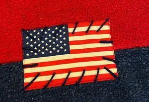 VTG USA American Flag Fuzzy Sherpa type Top Size Small yarn details mock neck thumbnail 3