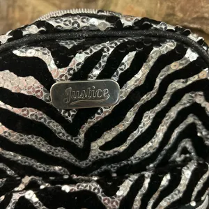 Justice Black and Silver Sequin Zebra Backpack Like New! thumbnail 11