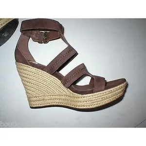 Authentic New Womens 9 9.5 10 UGG Wedge Sandals Platform Raffia Dark Brown Shoes thumbnail 2