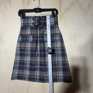Zara Woman Plaid A-Line Skirt Gray Blue Belted High Waist Size S EU‎ 36 Preppy thumbnail 4
