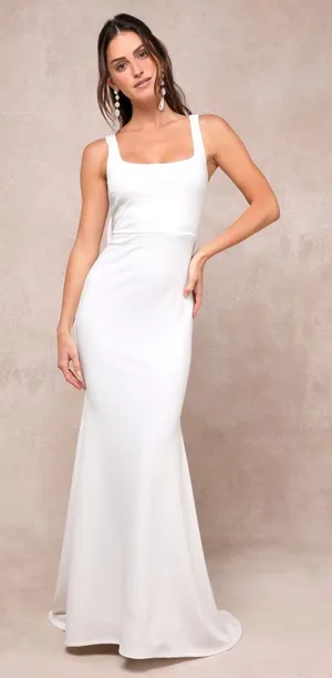 Lulus Loving Fate White Bow Square Neck Backless Maxi Dress Elegant Medium thumbnail 1