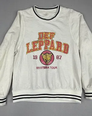 Pilcro Anthropologie Def Leppard Hysteria 1987 Varsity Sweatshirt XXS Cream thumbnail 1