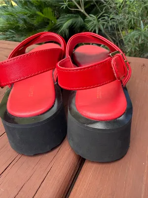 Maeve Anthropologie Red Leather Cross Strap Platform Sandals Size 6.5 $140 thumbnail 7