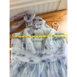Dessy Collection 3131 Halter Tulle Floral Bridesmaid Maxi Dress Blue 10 NWT thumbnail 6