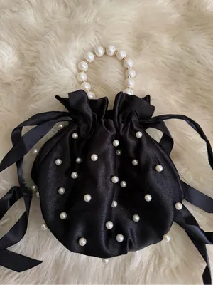 Boutique Pearl-Handle Black Satin Drawstring Satchel thumbnail 3