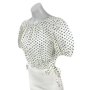 NEW Vineyard Vines Resort Stretch Polka Dot Puff Sleeve Crop Blouse Top Size S thumbnail 3