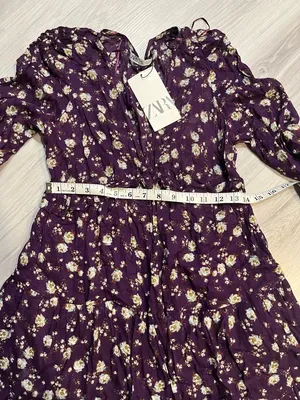 Zara Purple Floral V-Neck Long-Sleeve Mini‎ Dress thumbnail 8