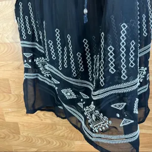 Cecico Sheer Tank Blouse w/Embroidery and a keyhole front tie Black thumbnail 9