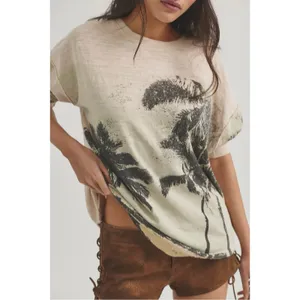 Free People Oversized Bohemian Palm Tree Kai Long-Sleeve Top Tee XL NWT Beach thumbnail 4