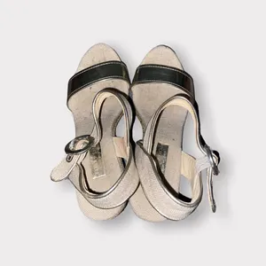 Maypol Gold Leather and Linen Espadrille Wedge Sandals Size 5.5 thumbnail 5