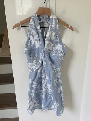 Reformation Samira Halter Neck Mini Dress - Blue New- NWT thumbnail 3