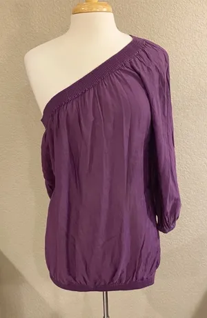 Sisley Purple One Shoulder 3/4 Sleeve Blouse Top Women’s Medium thumbnail 1