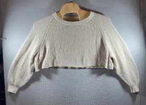 1725 | Aeropostale Ribbed Knit Cropped Boxy‎ Sweater Oatmeal Womens XL thumbnail 1