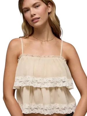 American Eagle Cream Boho Ruffle Lace Cropped Top Size XL thumbnail 1