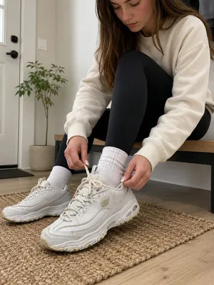 Skechers Women’s 11420EW DLites Wide Comfort Sneakers 9 W White Leather Lace Up thumbnail 1