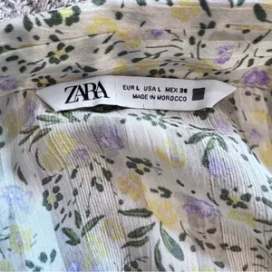 Zara Floral Blouse Sz L Loose Long Sleeve Striped Satin Chiffon thumbnail 7