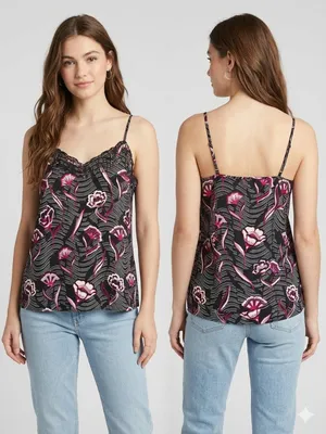 Daniel Rainn Anthropologie Floral Eyelet Cami Tank Top Black Pink Size Small S thumbnail 2