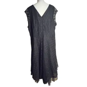 Lane Bryant Plus Size Black Lace Tulle Midi Dress Womens 28 Whimsigoth Flared thumbnail 7