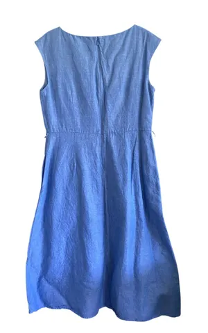 Uniqlo Linen Blend Blue Cap Sleeve A-Line Midi Dress Size Medium thumbnail 1