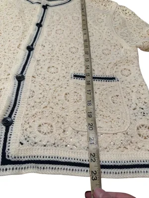 Aknotic Crocheted cardigan sweater Sz S Off White/Black NWT thumbnail 7