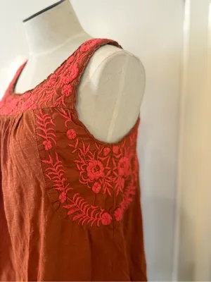 Lucky Brand Rust Tank Top with Pink Embroidered Yoke Sz M thumbnail 2
