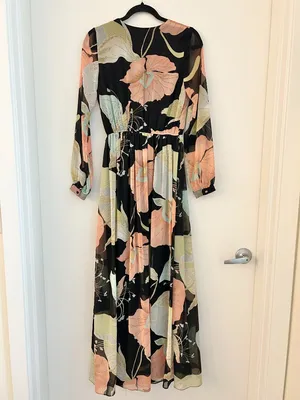Lulus Wondrous Water Lilies Black Floral Print Maxi Dress Size XS thumbnail 10