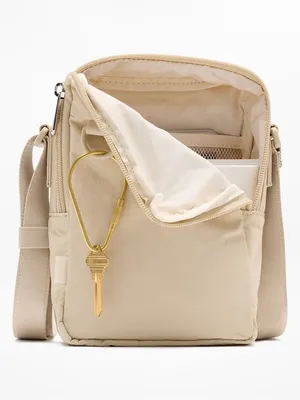 New Athleta Anytime Vertical Crossbody Travel Bag Zephyr Tan thumbnail 3