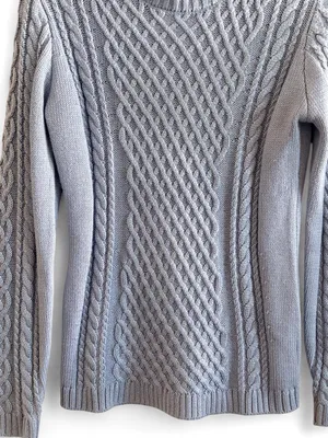 Women's Lt Blue Cable Knit Crewneck Sweater - Sz S thumbnail 4