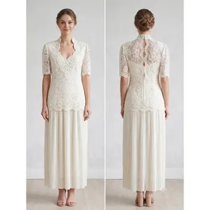Vintage‎ Scott McClintock Ivory Cream Lace Pleated Dress Evening Gown Size 14 thumbnail 2