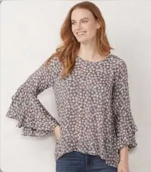 LC Lauren Conrad Ruffle Sleeve Split-Back Top Sz M thumbnail 1