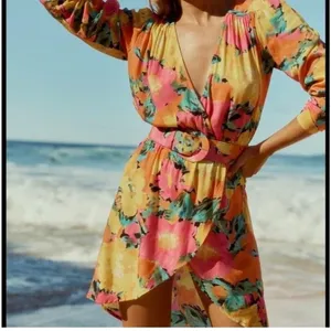Jens Pirate Booty Floral ambrosia Mini Dress Pink Yellow Orange Small boho‎ Y2K thumbnail 3