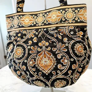 Vera Bradley Retired Black Brown Gold Paisley Boho Quilted Morgan Shoulder Bag thumbnail 3