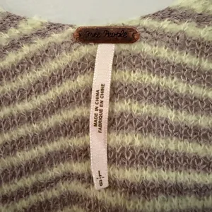 Free People Bumblebee V-Neck Striped Sweater‎ Women's L Green Gray Boho Hippie thumbnail 6