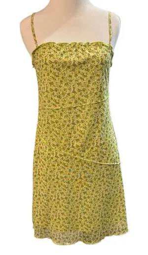 Hesperus Green Floral Slip Dress Women’s Size L Ruffle Trim Midi 34” Length thumbnail 1