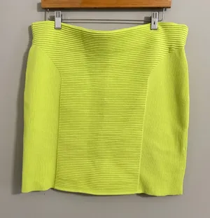 Express Body Contour Mini Skirt Womens XL‎ Neon Lime Green Ribbed Knit Stretch thumbnail 1