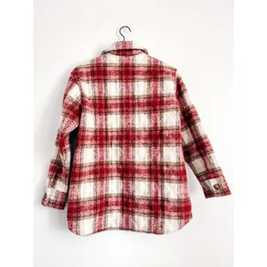 BB Dakota Steve Madden Red Cream Plaid Sherpa Shirt Jacket S thumbnail 6