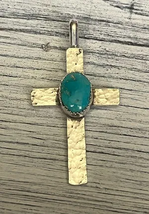 Handmade Sterling Silver Turquoise Cross Pendant | Southwest Artisan | 7.47g thumbnail 1