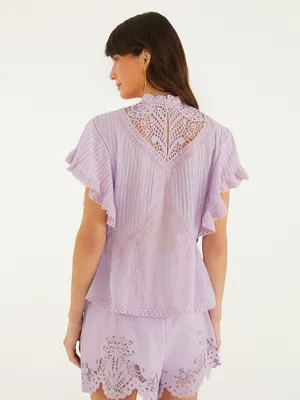 Farm Rio Lilac Lace Ruffled Blouse S thumbnail 4