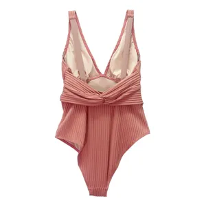 NWT Cupshe Textured Plunge One Piece Swimsuit Pink Size M Ribbed Bathing Suit thumbnail 3