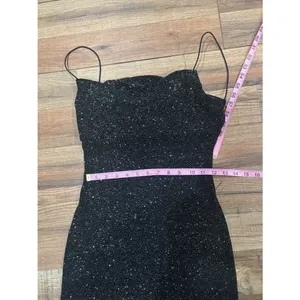 B. Darlin Black Rhinestone Glitter Bodycon Maxi Dress Spaghetti Strap Y2K Formal thumbnail 5